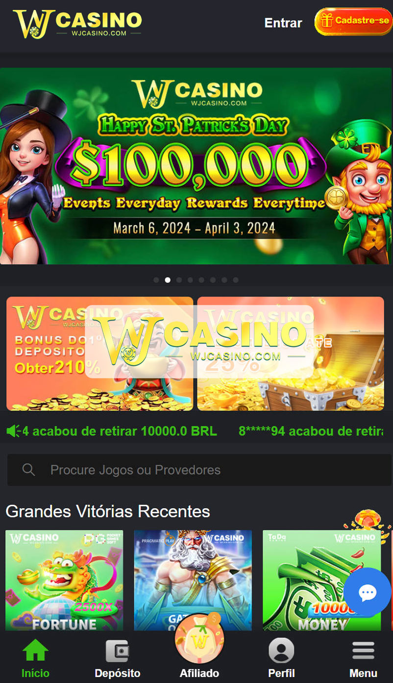 Bônus de Boas-Vindas de 100% do Wjcasino Brasil