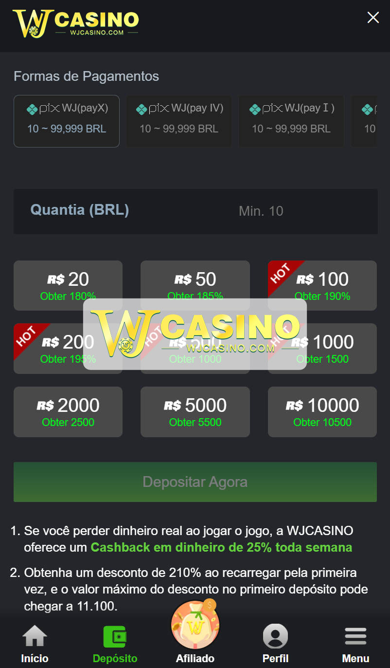 Opções de Pagamento Wjcasino Brasil